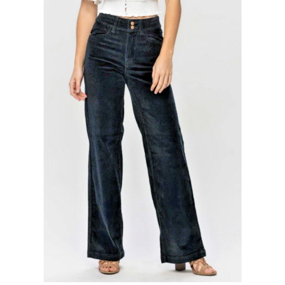 Judy Blue 24 W Emerald Green slimming Corduroy Wide Leg High Waist Pants 24W NWT - Picture 1 of 16